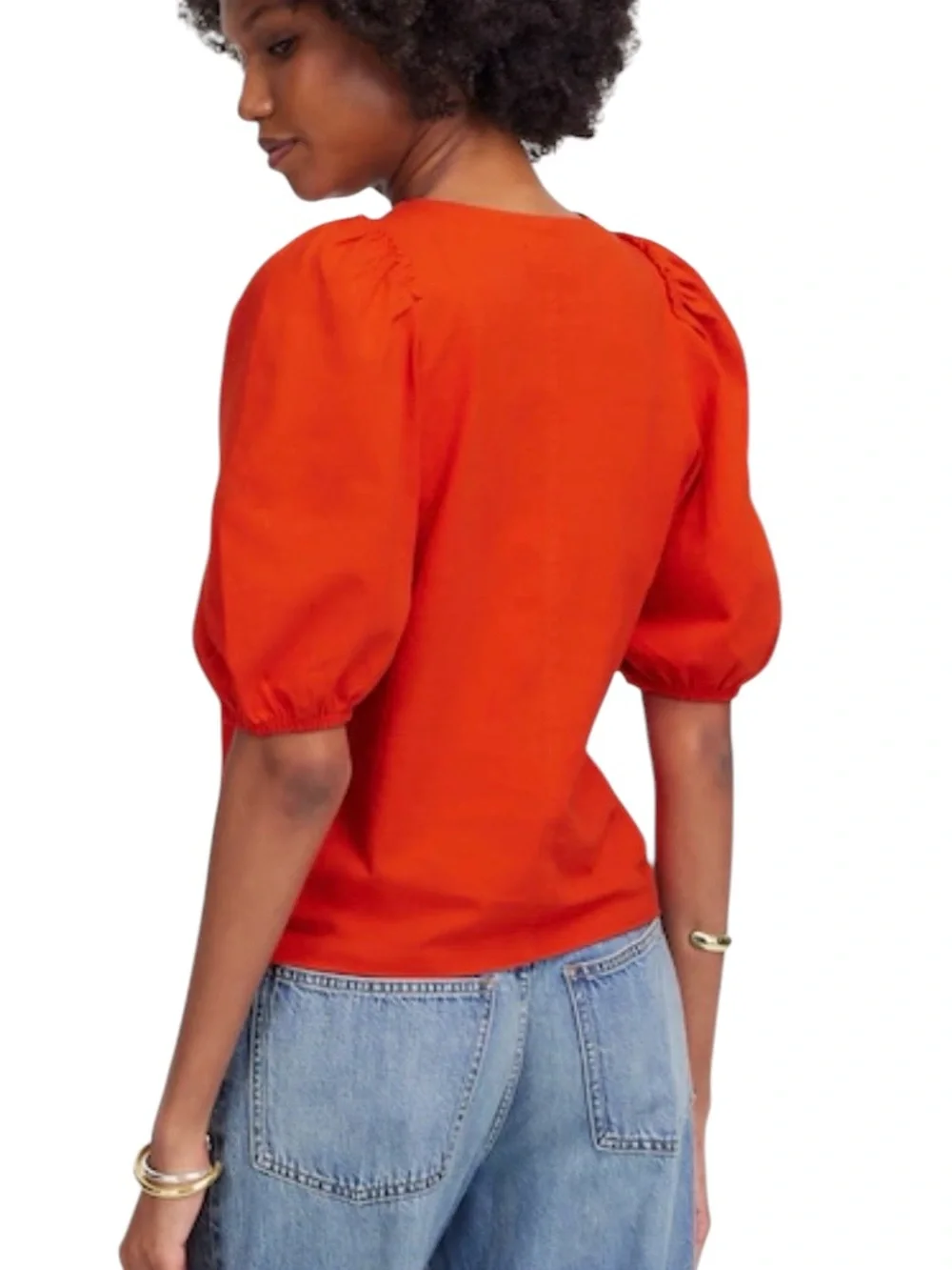 Madewell Puff Sleeve Tee Bright Flame Orange Top Size S 100% Cotton Jersey
